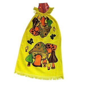 Vintage Cannon Merry Mushroom Kitchen Hand Towel Yellow